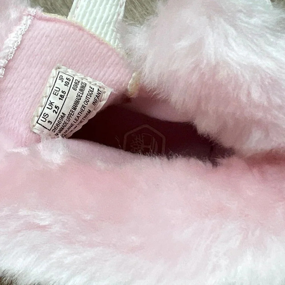 Timberland Crib Booties Infant Girls 3 Shearling Embroidered Leather White Pink - Picture 10 of 10